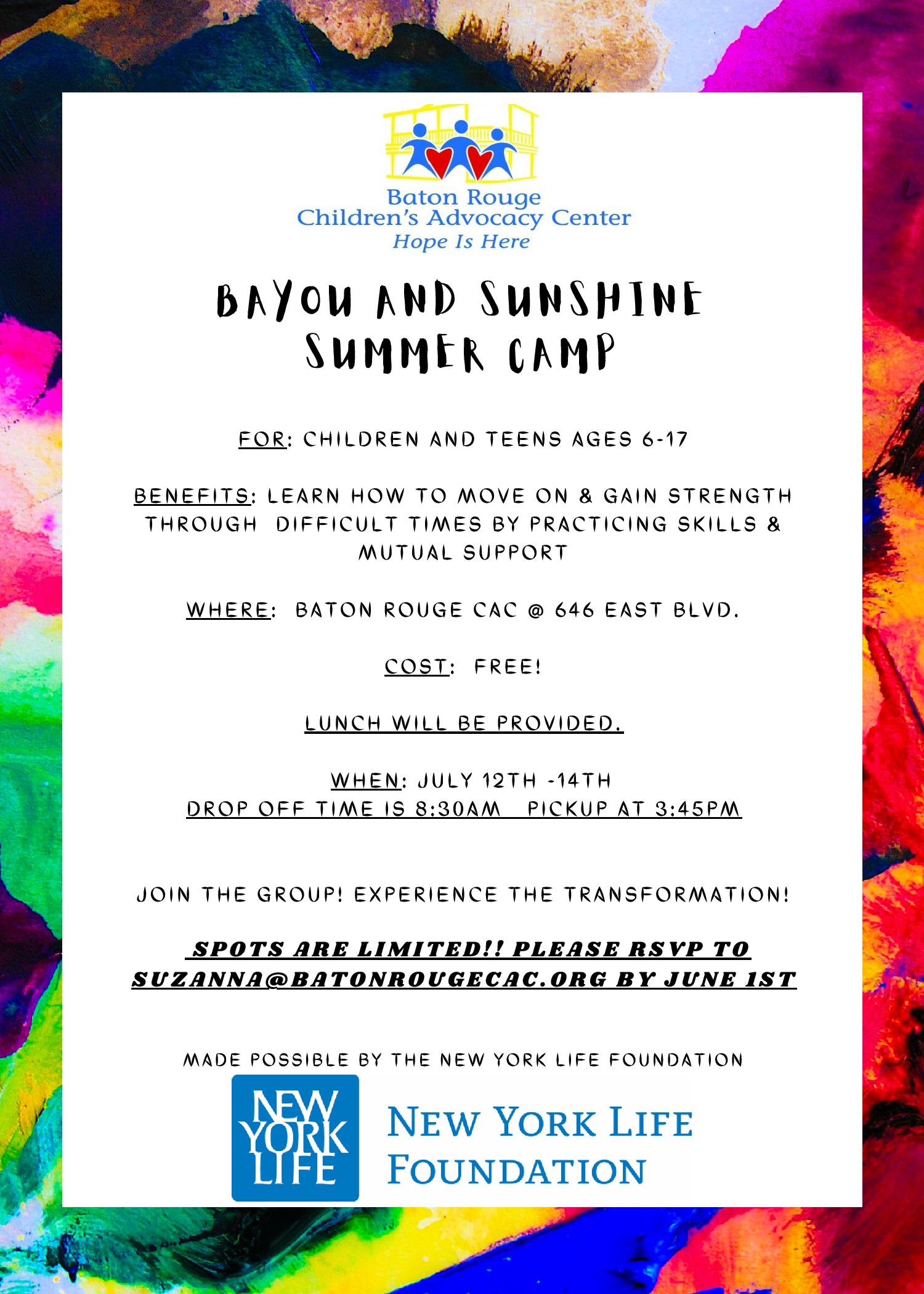 Announcing Our Bayou and Sunshine Summer Camp