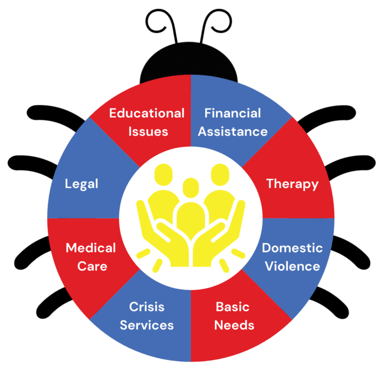 Pink Circle Diagram Self-Care Instagram Post (1) Family advocacy support: educational issues, financial assistance, therapy, domestic violence, basic needs, crisis services, medical care and legal